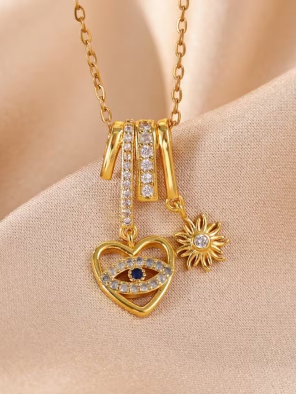 14K Gold 2ct Diamond Womens 1ct Blue Sapphire Eye Necklace 14 K Silver Jewelry
